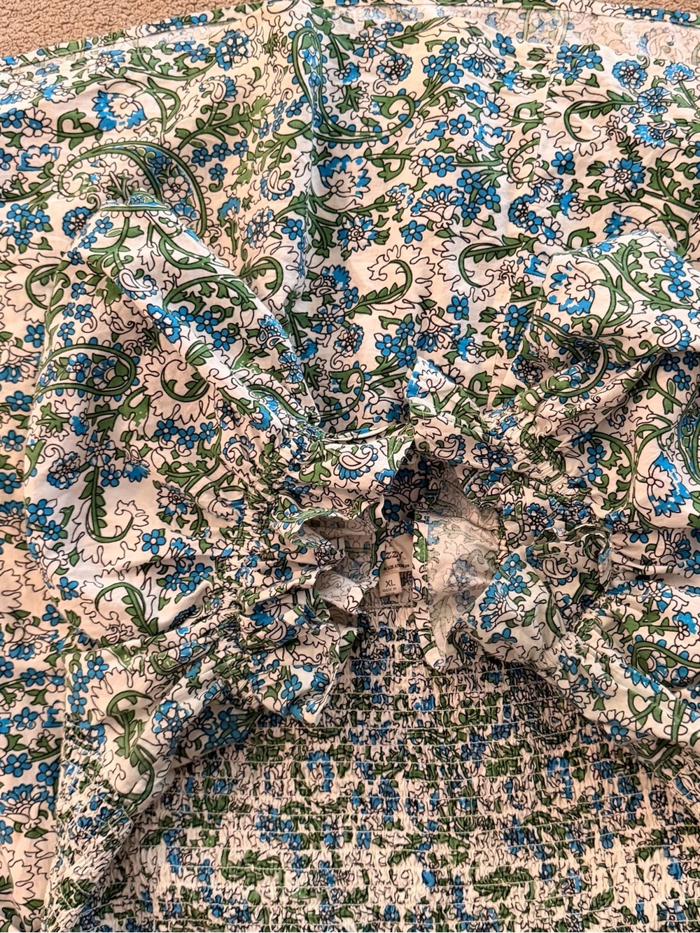 Floral Smocked Mini Dress in Blue, White & Green - Picture 8 of 11